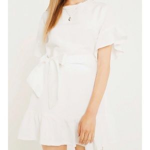 UO Suddenly Spring Linen Ruffle Tie Dress